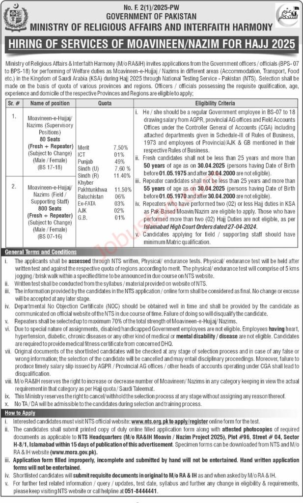 800 + Posts NTS New Govt Jobs In Pakistan December 2024 