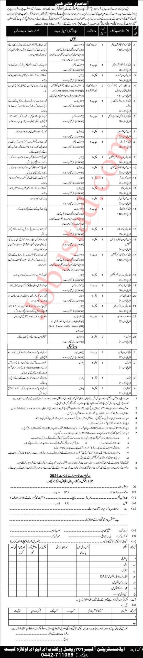 701 + Pak Army New Jobs Regional Workshop EME December 2024