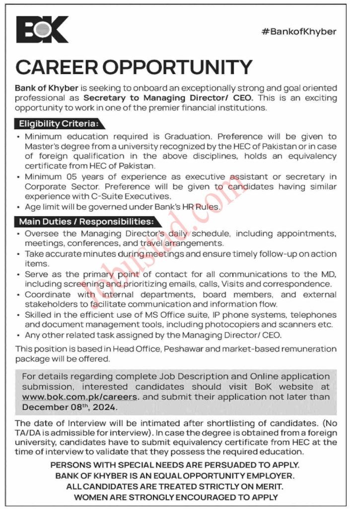 New Govt Jobs Secretary  In Peshawar December 2024 