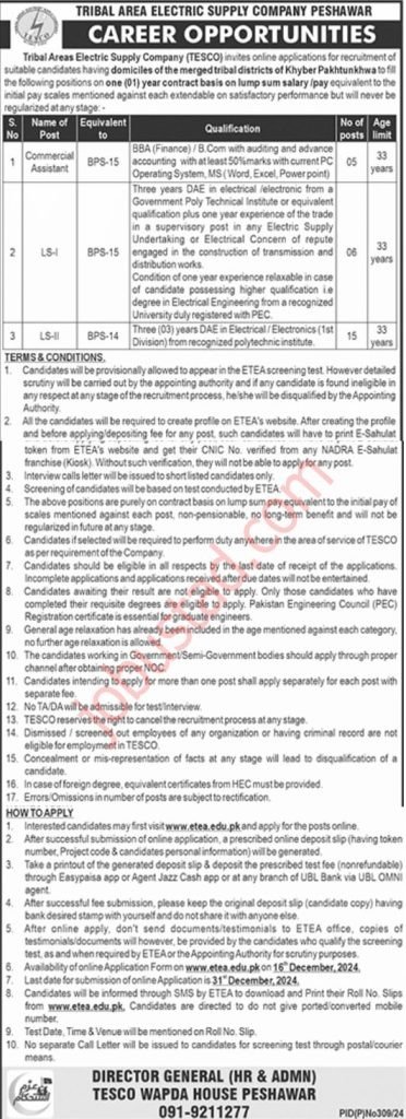 TESCO New Govt Jobs In Peshawar December 2024