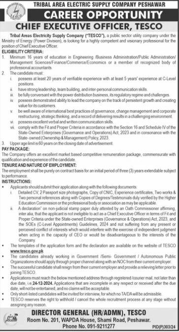 TESCO New Govt Jobs In Peshawar December 2024