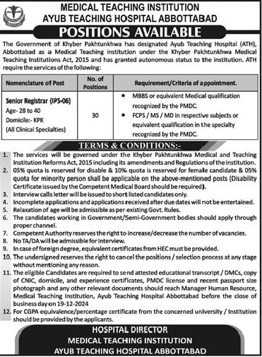 New Govt Jobs Ayub Teaching Hospital In Abbottabad 2024