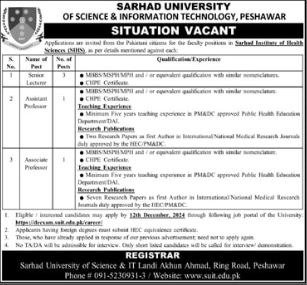 SUIT New Govt Jobs In Peshawar December 2024