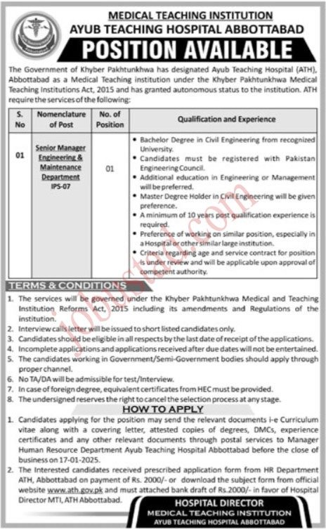 New Govt Jobs Ayub Teaching Hospital In Abbottabad January 2025