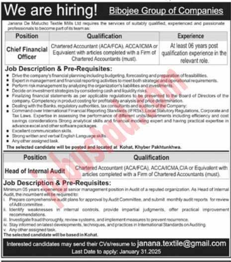 Latest Jobs Bibojee Group of Companies In Kohat January 2025