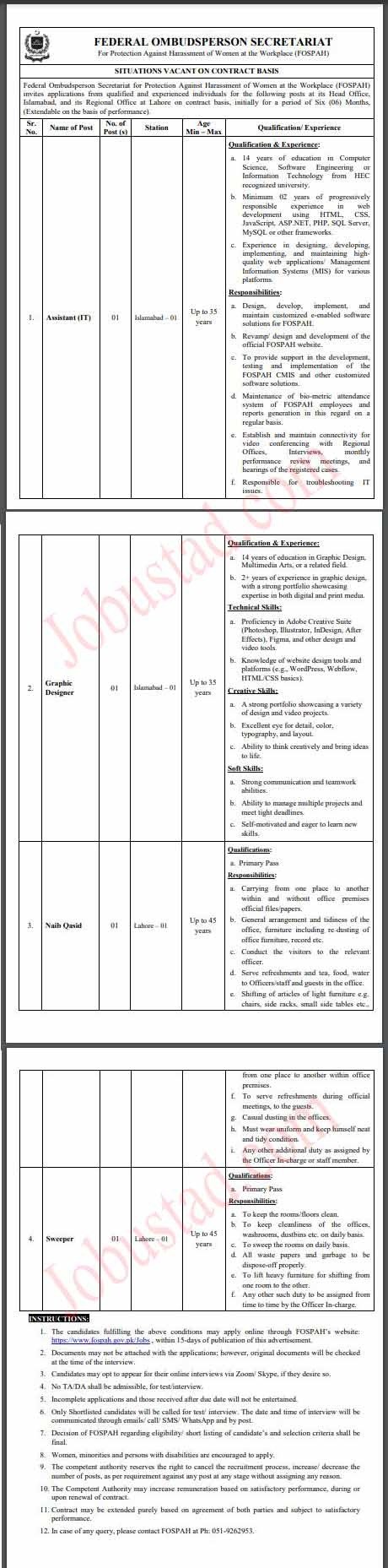 FOSPAH New Govt Jobs In Pakistan January 2025