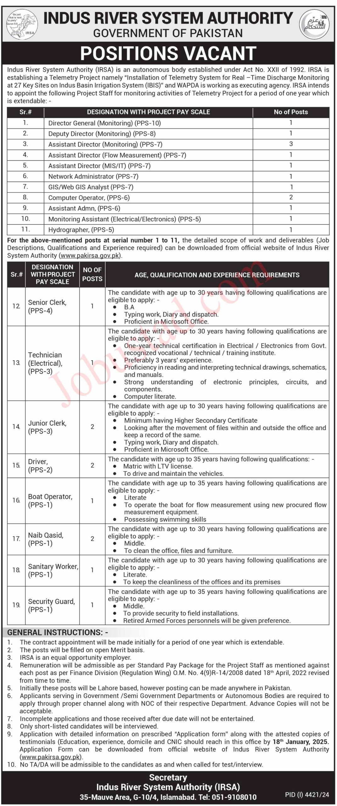 IRSA New Govt Jobs In Pakistan January 2025