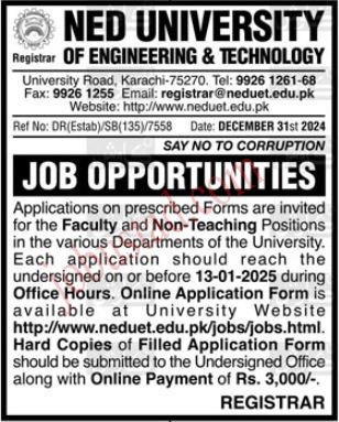 NED New Jobs  University of Engineering & Technology January 2025