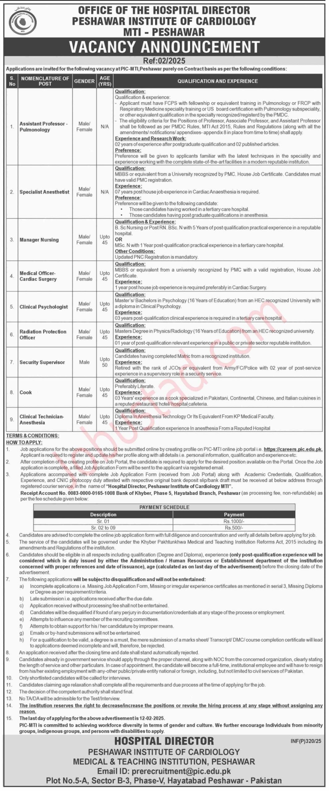 PIC New Govt Jobs In Peshawar Janaury 2025 