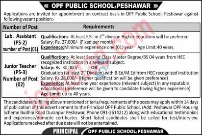 New Govt Jobs OPF Public School In Peshawar January 2025