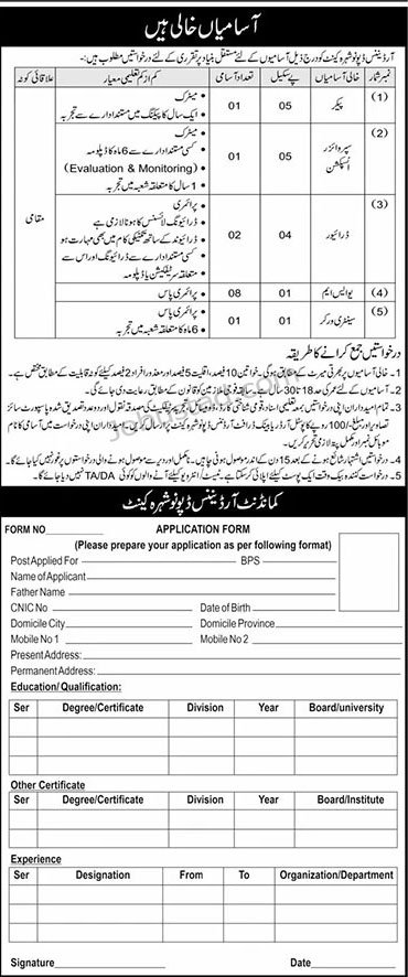 Latest Jobs Pak Army Ordinance Depot In Nowshera Cant 2025