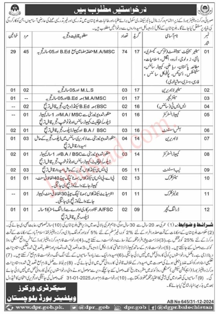 WWB New Govt Jobs In Balochistan January 2025