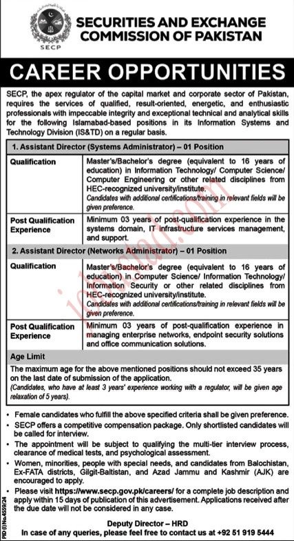 SECP New Govt Jobs In Islamabad January 2025