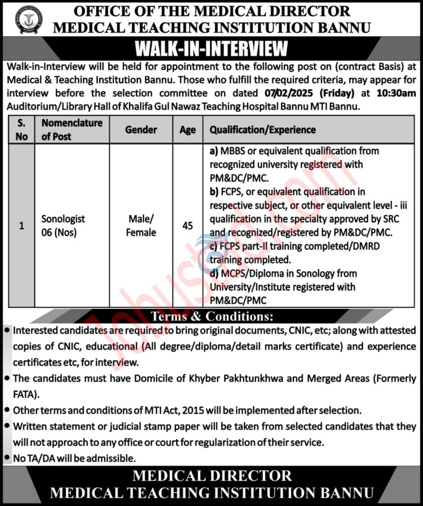 Latest Jobs  Medical Teaching Institution In Bannu February 2025 