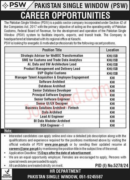 PSW New Govt Jobs In Karachi February 2025